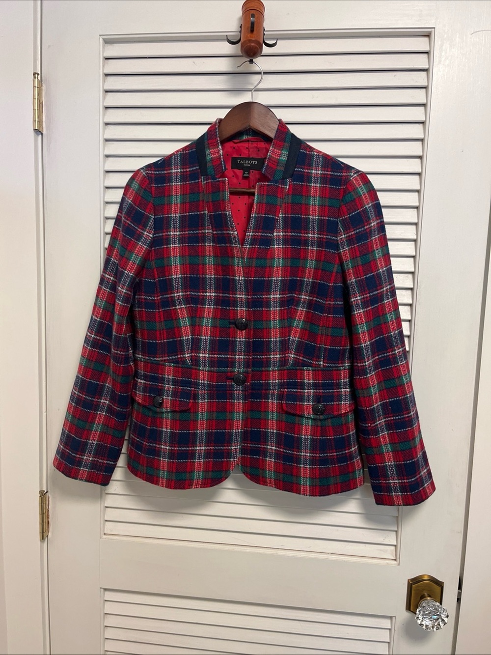 Talbots Red and Green Plaid Tailored Blazer